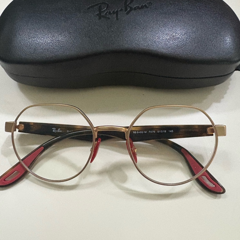 Ray-Ban Gold and Red Round Eyewear
